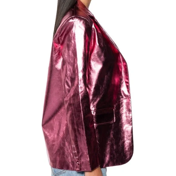 Elaine At Night: Dreamy Pink Metallic Vegan Leather Blazer Large - Picture 3 of 5